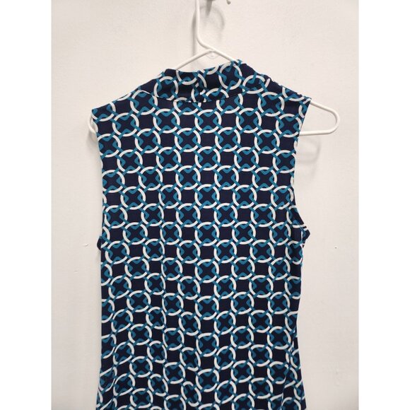 Banana Republic Women Top Medium Navy Circle Print Sleeveless Twist Front Preppy - Picture 7 of 7